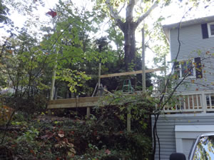 Another view of the outdoor area where the gazebo is being built.